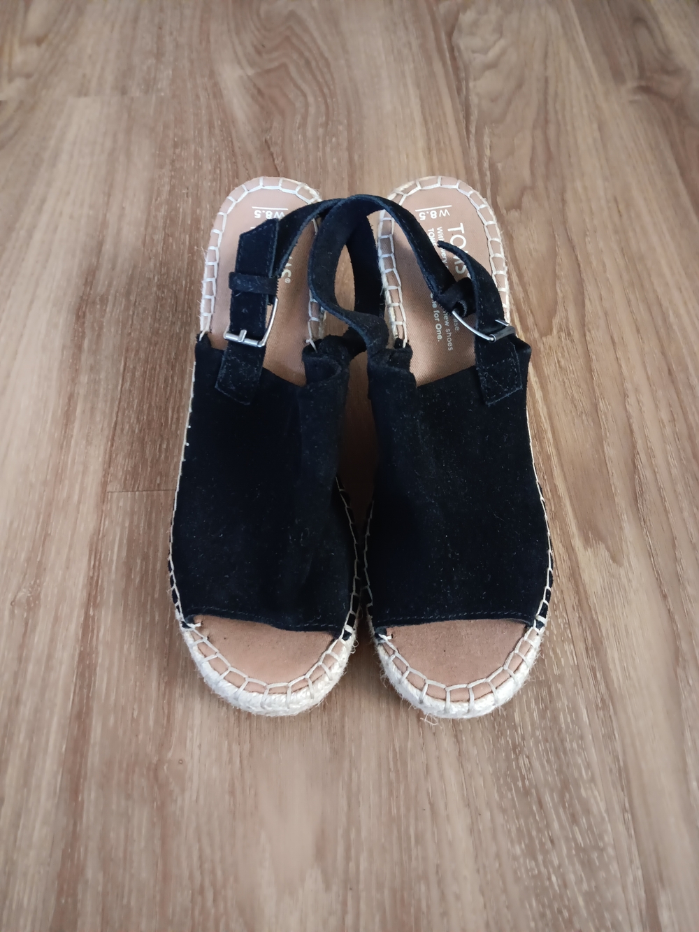 Toms Black Suede Espadrille Slingback Sandals